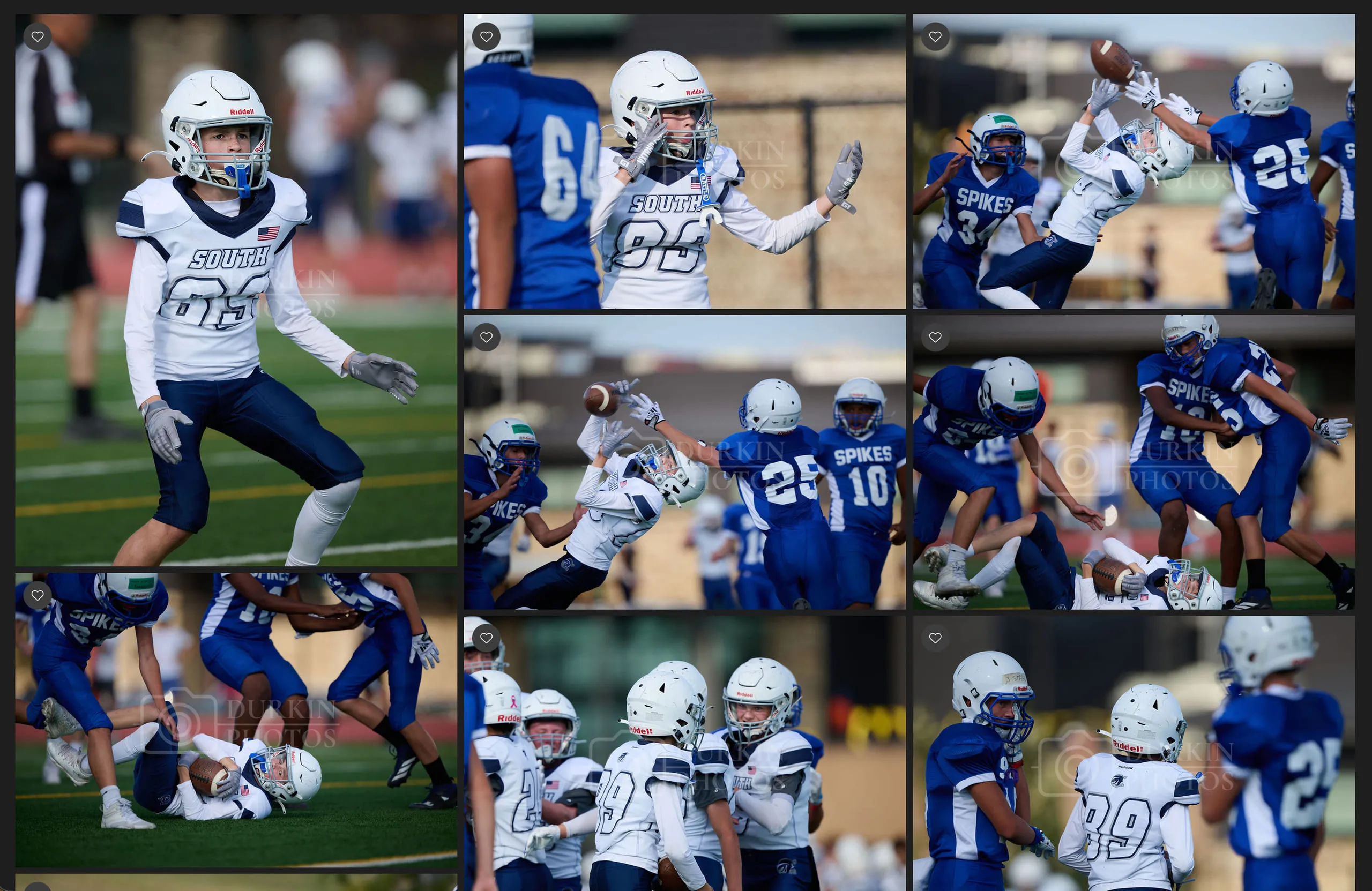 A gallery grid following one football athlete through multiple plays in a game