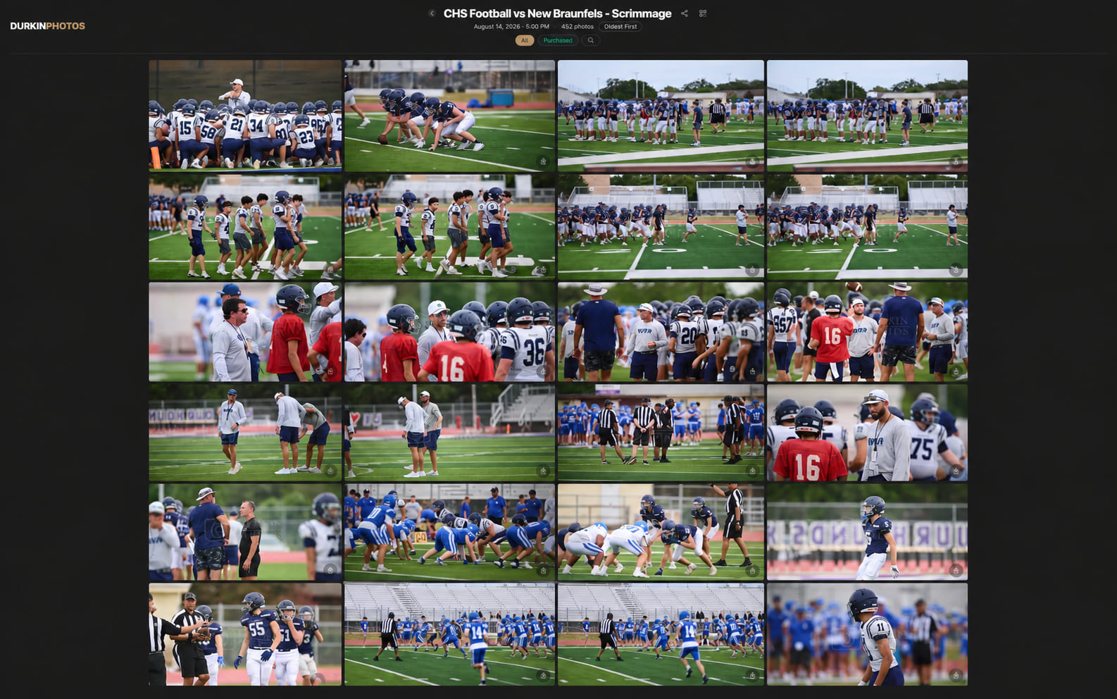 The live gallery mid-event: photos arriving in the grid while the game is still being played.